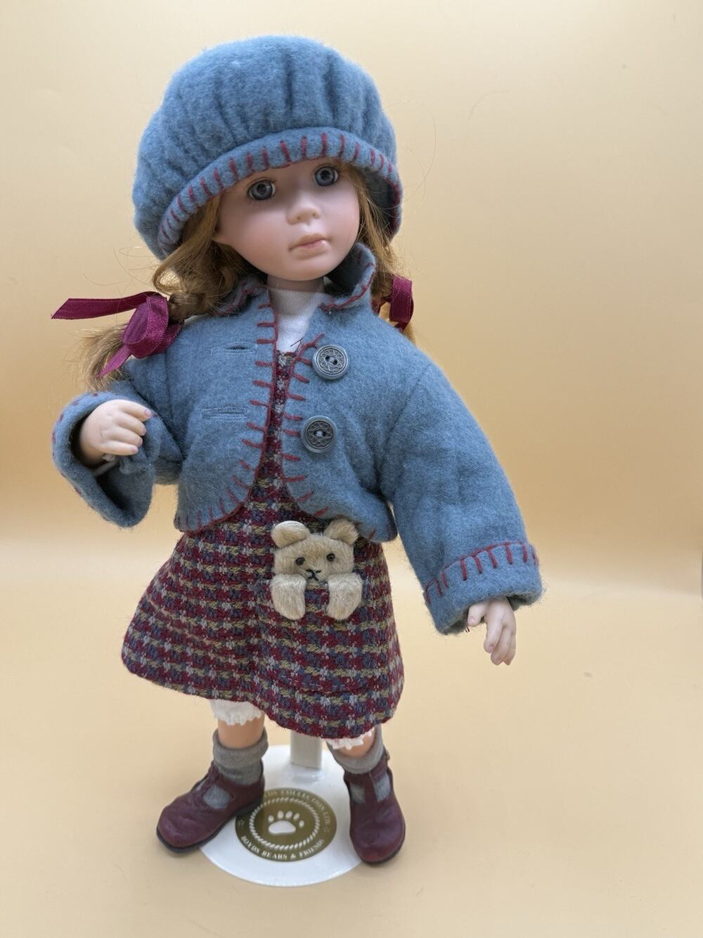 Boyds Bears & Friends Doll Blue Coat Hat Teddy Pocket 12” Collectible Doll